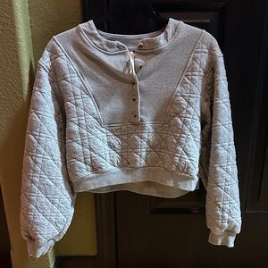 Anthropologie Quilted Button-Up Sweatshirt in Gray